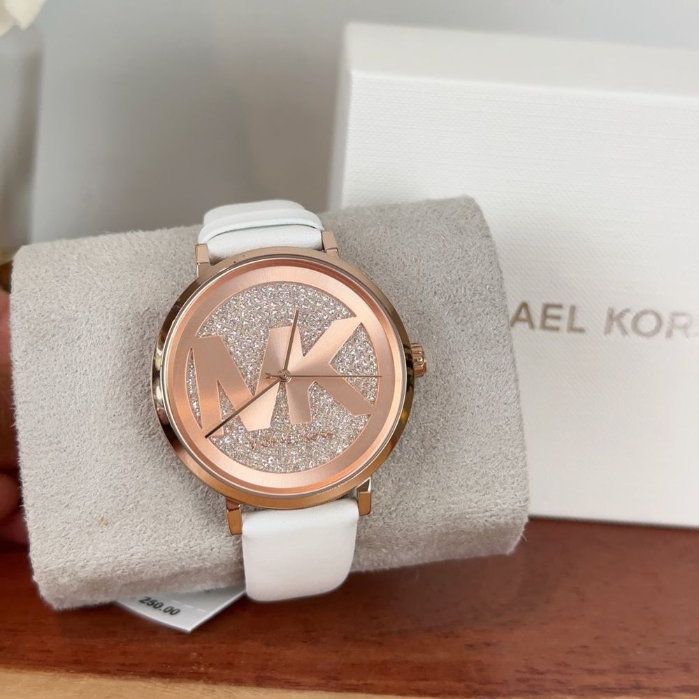 NWT Michael‎ Kors Addyson Three-Hand White Leather Watch